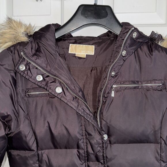 Michael Kors Women's Size Small Down Filled Quilted Puffer Winter Jacket Hooded - Picture 2 of 8